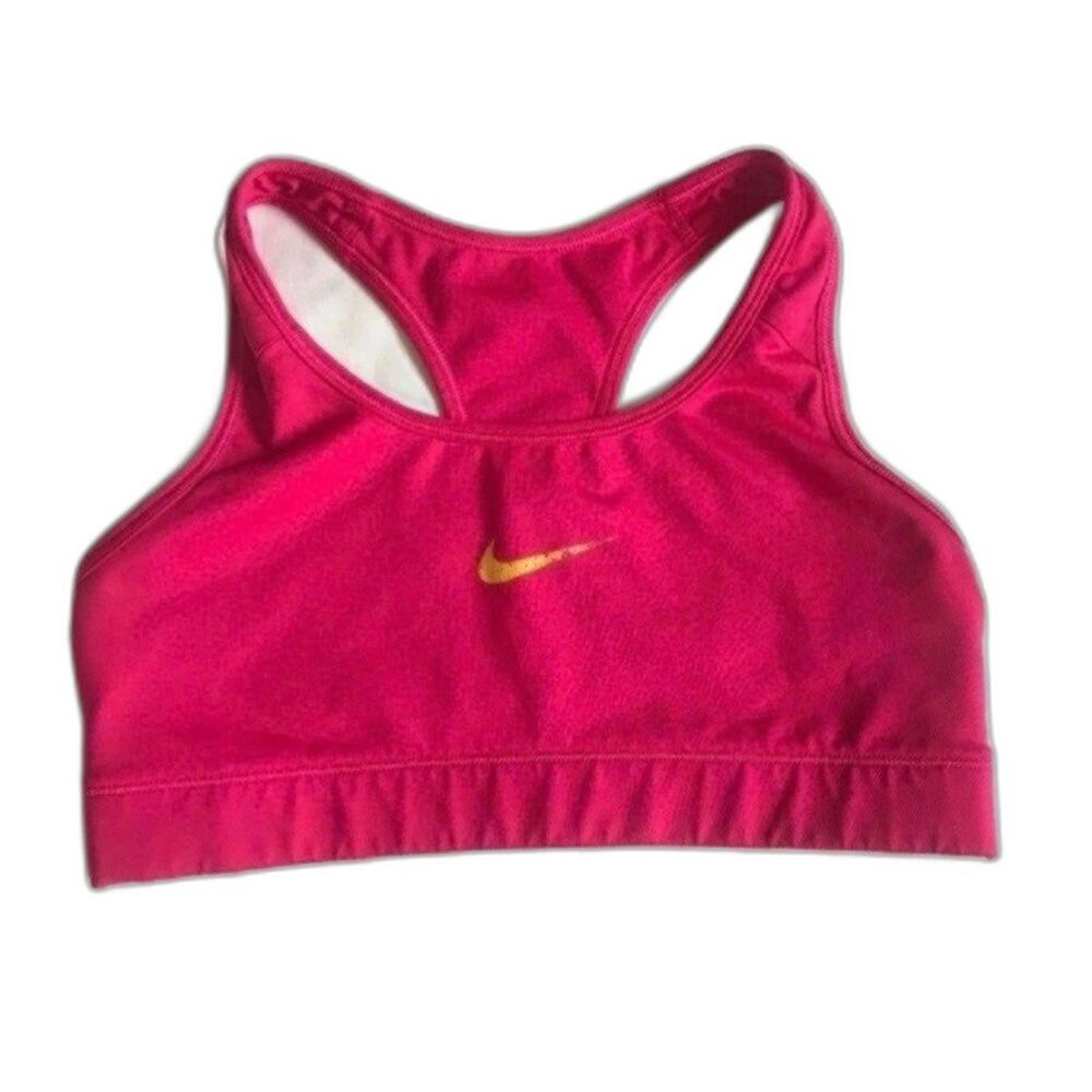Nike Sports Bra Pink Dri Fit Athletic Racerback Classic Swoosh SZ S ? Workout